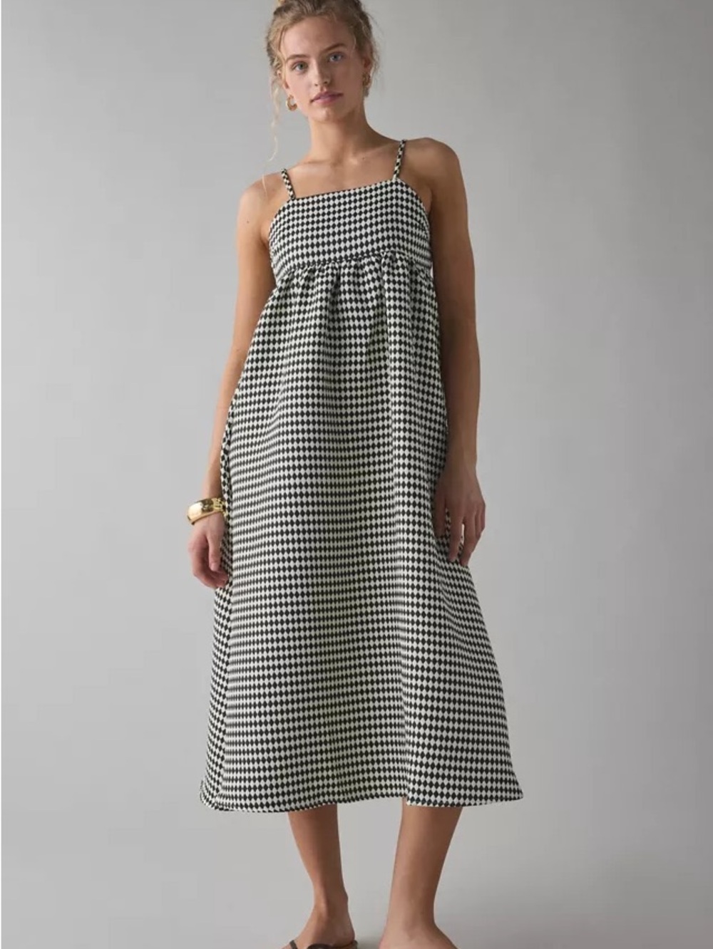 Black and White Check Spaghetti-Strap Dress